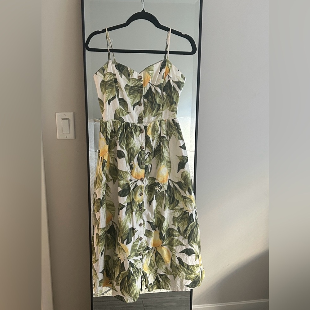 H&M linen midi dress with lemon pattern